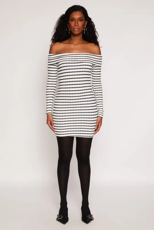 Textured Knit Striped Off The Shoulder Dress sold by Rainbow