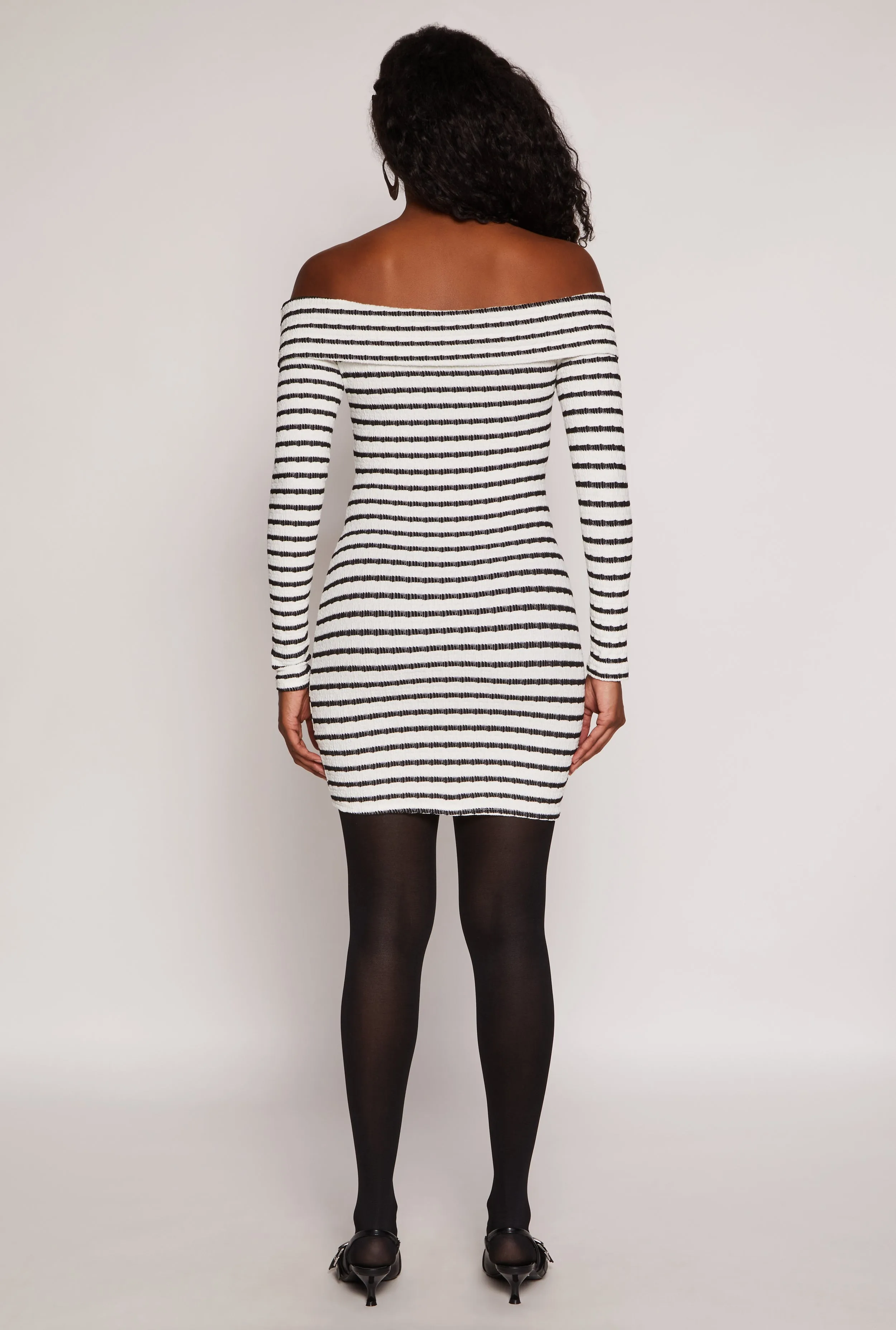 Textured Knit Striped Off The Shoulder Dress sold by Rainbow product image thumbnail 3