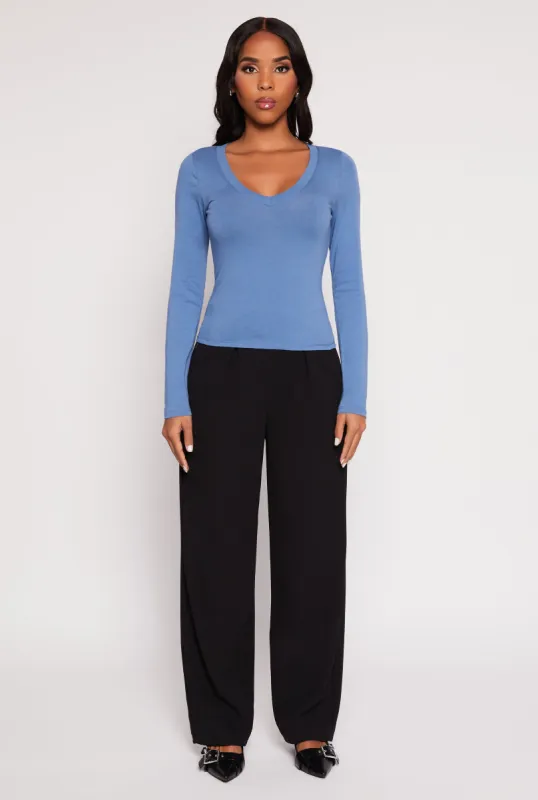 Basic Long Sleeve V Neck Top sold by Rainbow