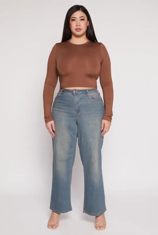 Plus Size Daisy Long Sleeve Crop Top sold by Rainbow