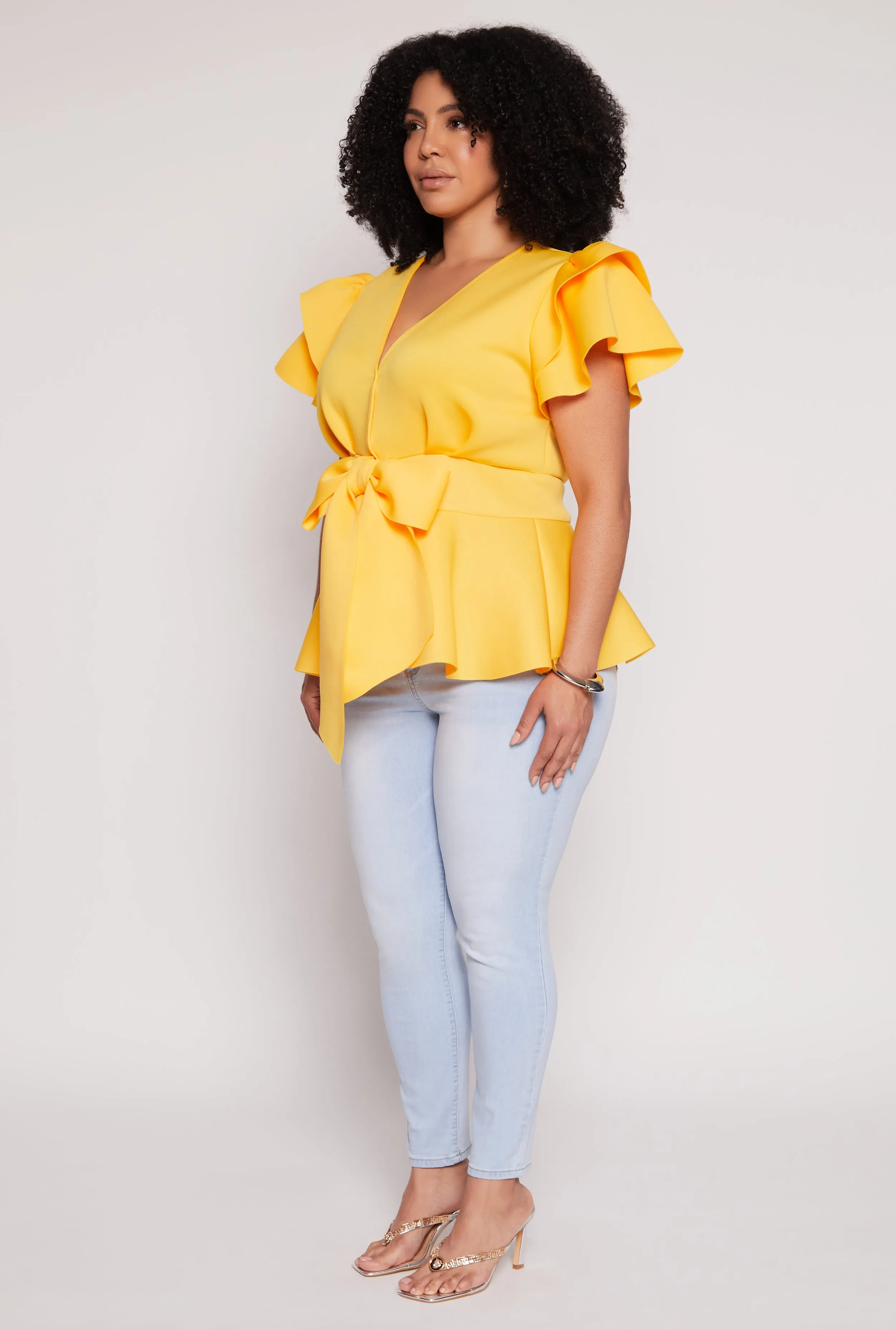 Plus Size Tiered Sleeve Tie Waist Peplum Top sold by Rainbow product image thumbnail 3