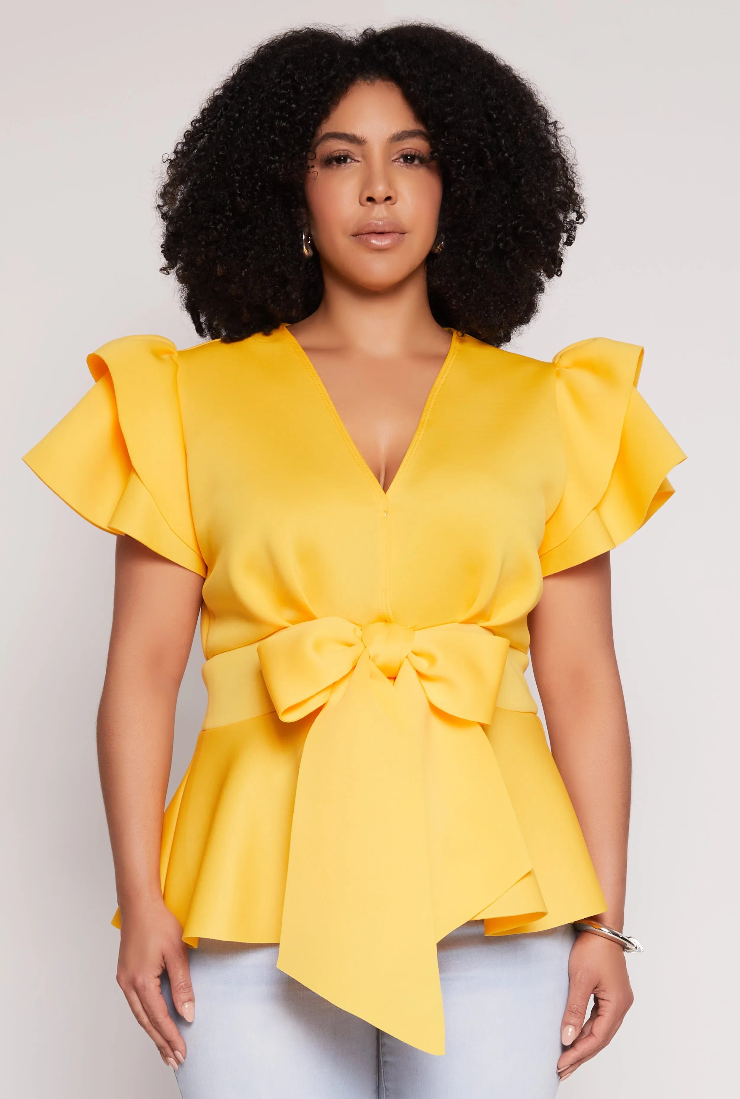 Plus Size Tiered Sleeve Tie Waist Peplum Top sold by Rainbow product image thumbnail 2