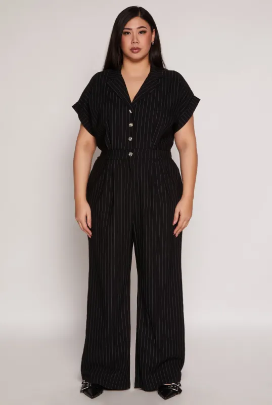 Plus Size Pinstripe Wide Leg Jumpsuit sold by Rainbow