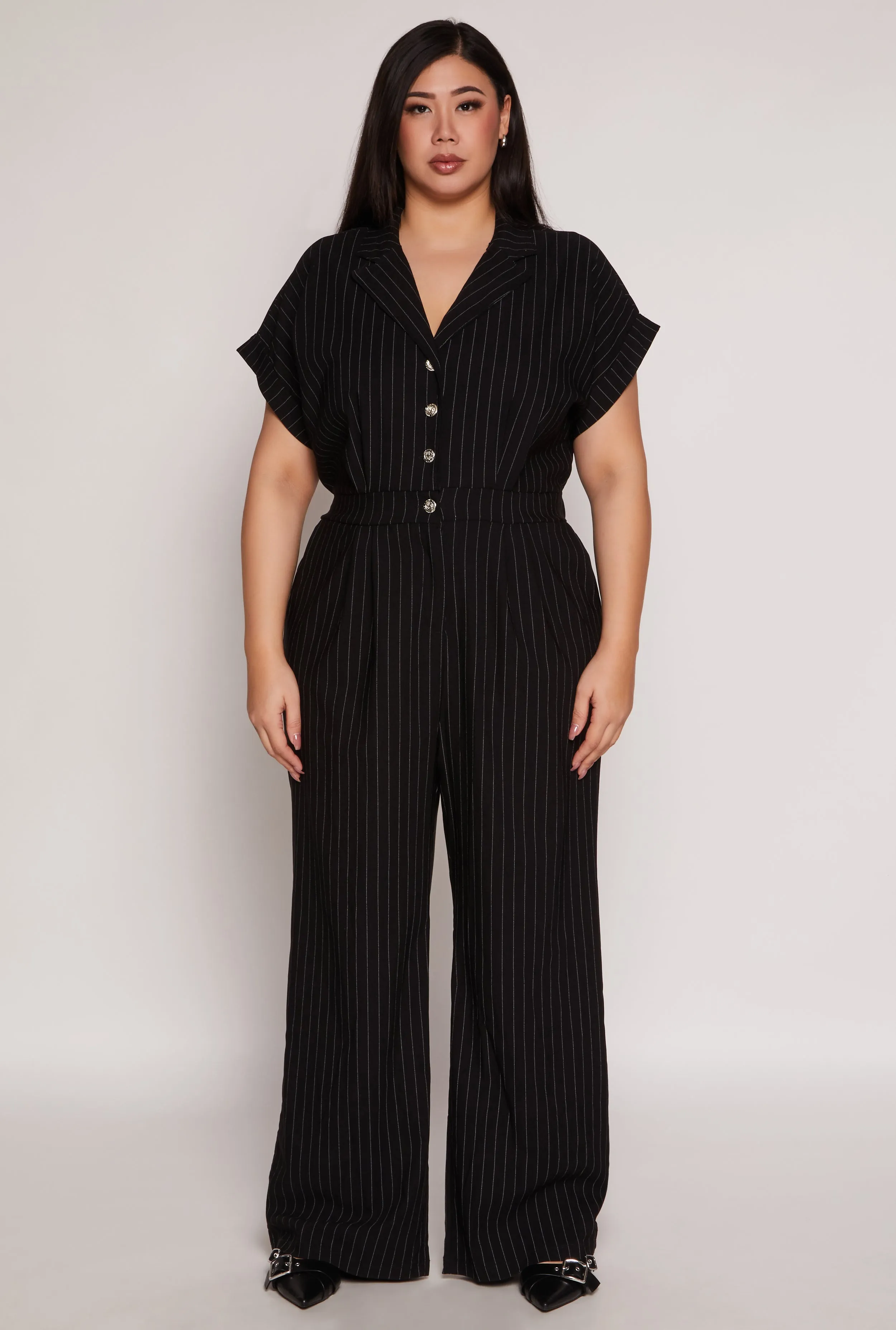 Plus Size Pinstripe Wide Leg Jumpsuit sold by Rainbow