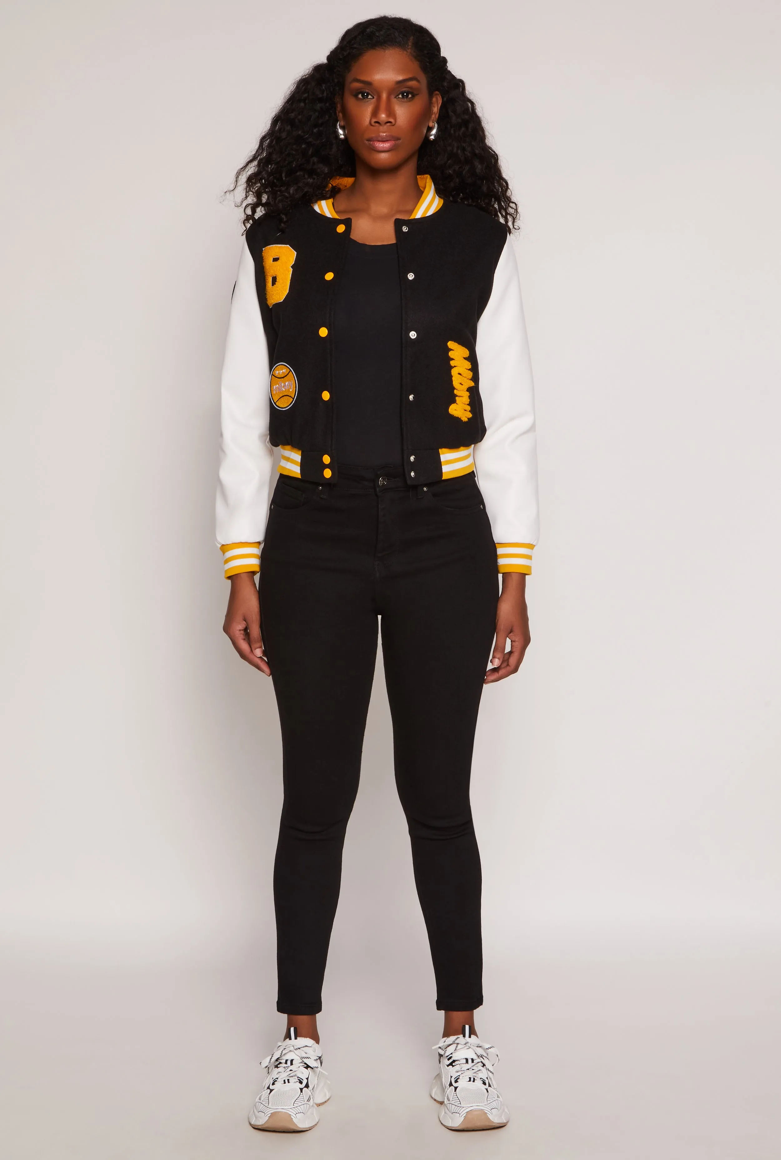 Daisy B Initial Baseball Patch Varsity Jacket sold by Rainbow