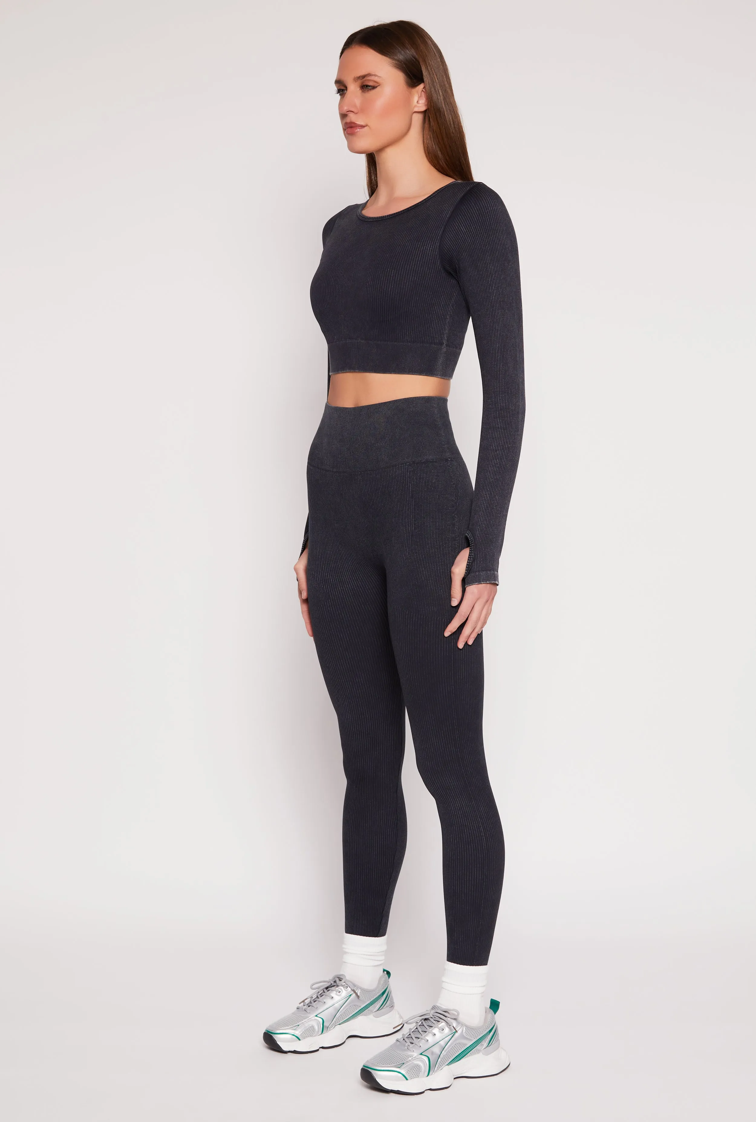 Daisy Ribbed Knit Long Sleeve Crop Top sold by Rainbow product image thumbnail 3