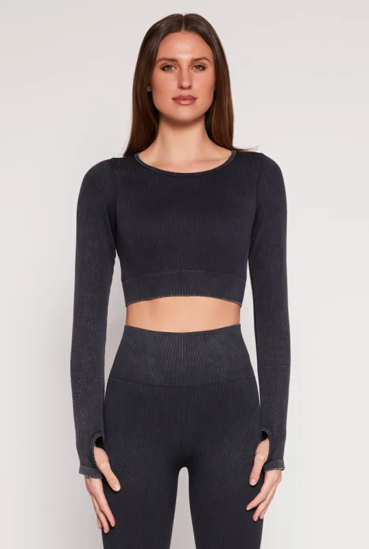 Daisy Ribbed Knit Long Sleeve Crop Top sold by Rainbow