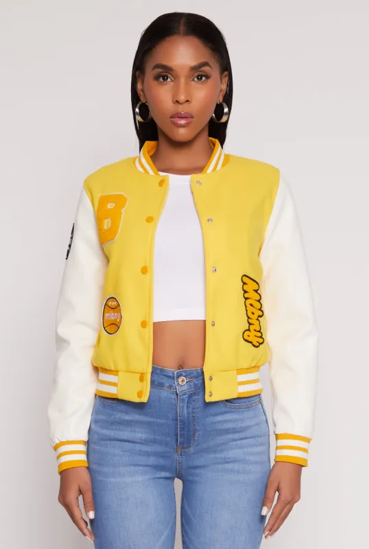 Daisy B Initial Baseball Patch Varsity Jacket sold by Rainbow