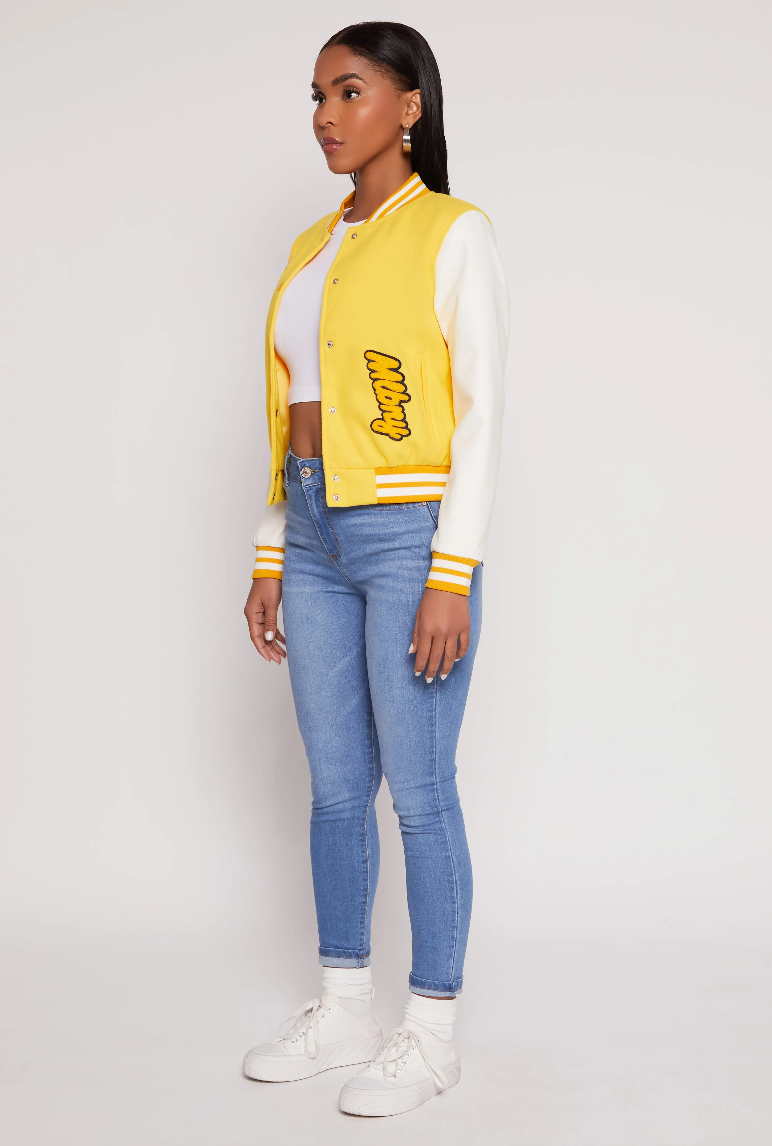 Daisy B Initial Baseball Patch Varsity Jacket sold by Rainbow product image thumbnail 3