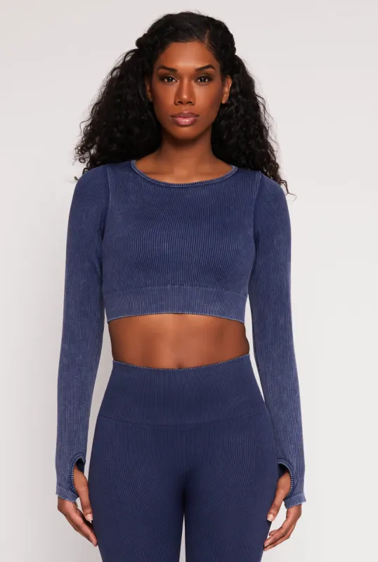 Daisy Ribbed Knit Long Sleeve Crop Top sold by Rainbow