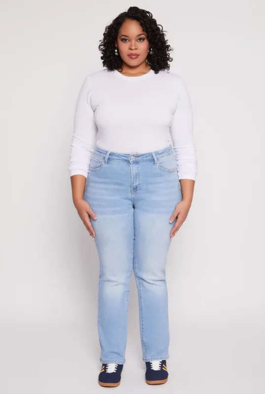 Plus Size WAX Frayed Detail Straight Leg Jeans sold by Rainbow
