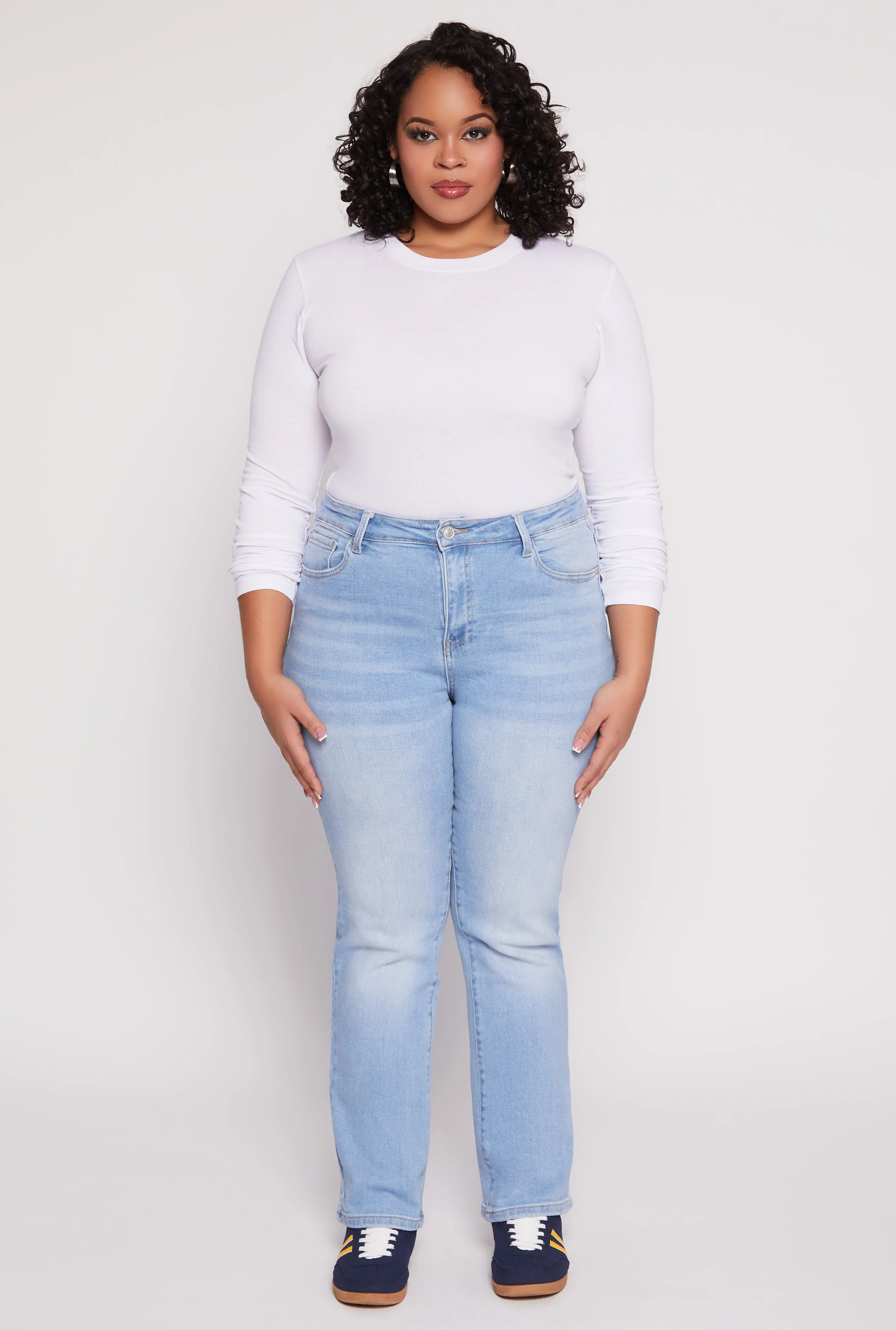 Plus Size WAX Frayed Detail Straight Leg Jeans sold by Rainbow