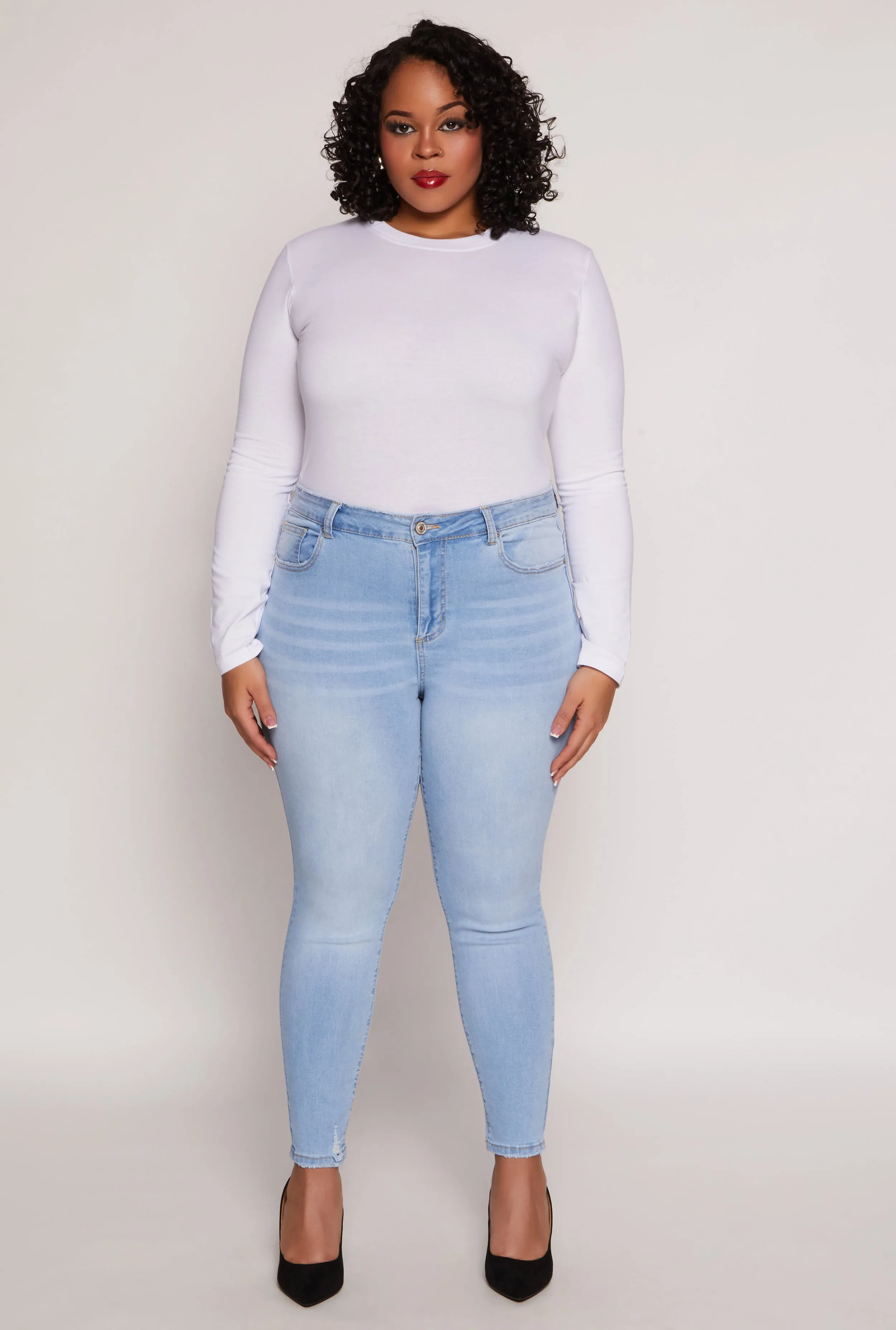 Plus Size WAX Distressed Skinny Jeans sold by Rainbow