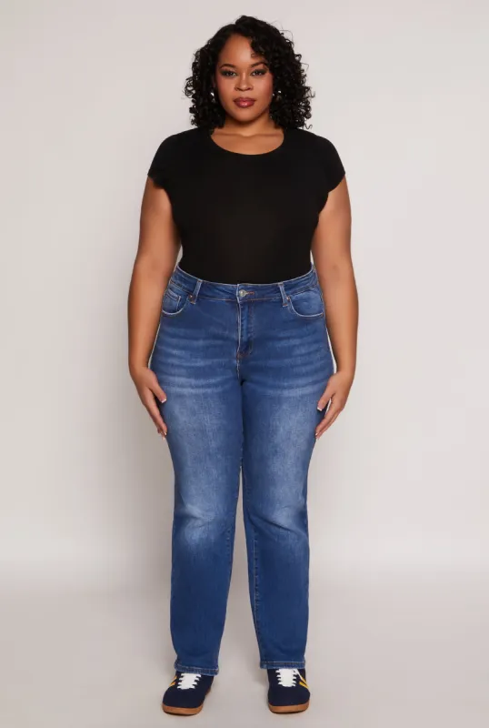 Plus Size WAX Frayed Detail Straight Leg Jeans sold by Rainbow