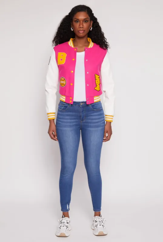 Daisy B Initial Baseball Patch Varsity Jacket sold by Rainbow