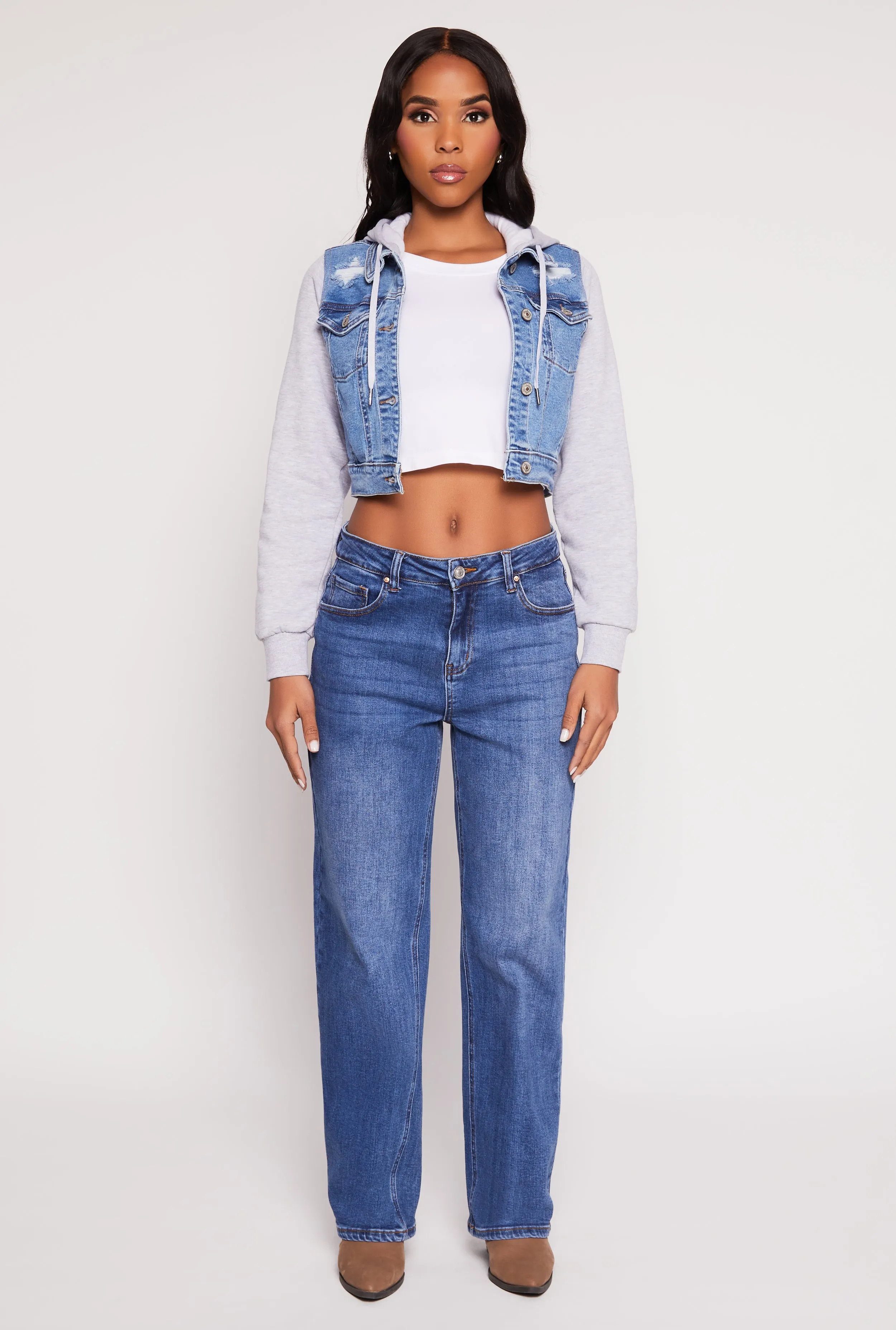 WAX Distressed Hooded Jean Jacket sold by Rainbow