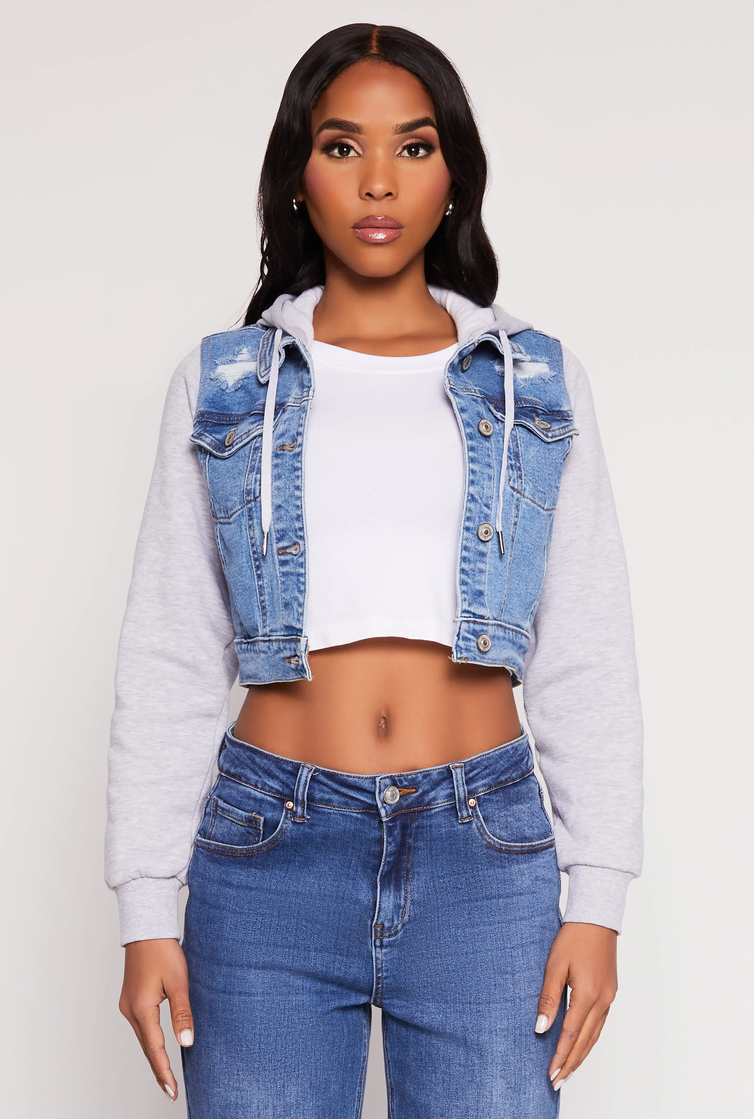 WAX Distressed Hooded Jean Jacket sold by Rainbow product image thumbnail 2