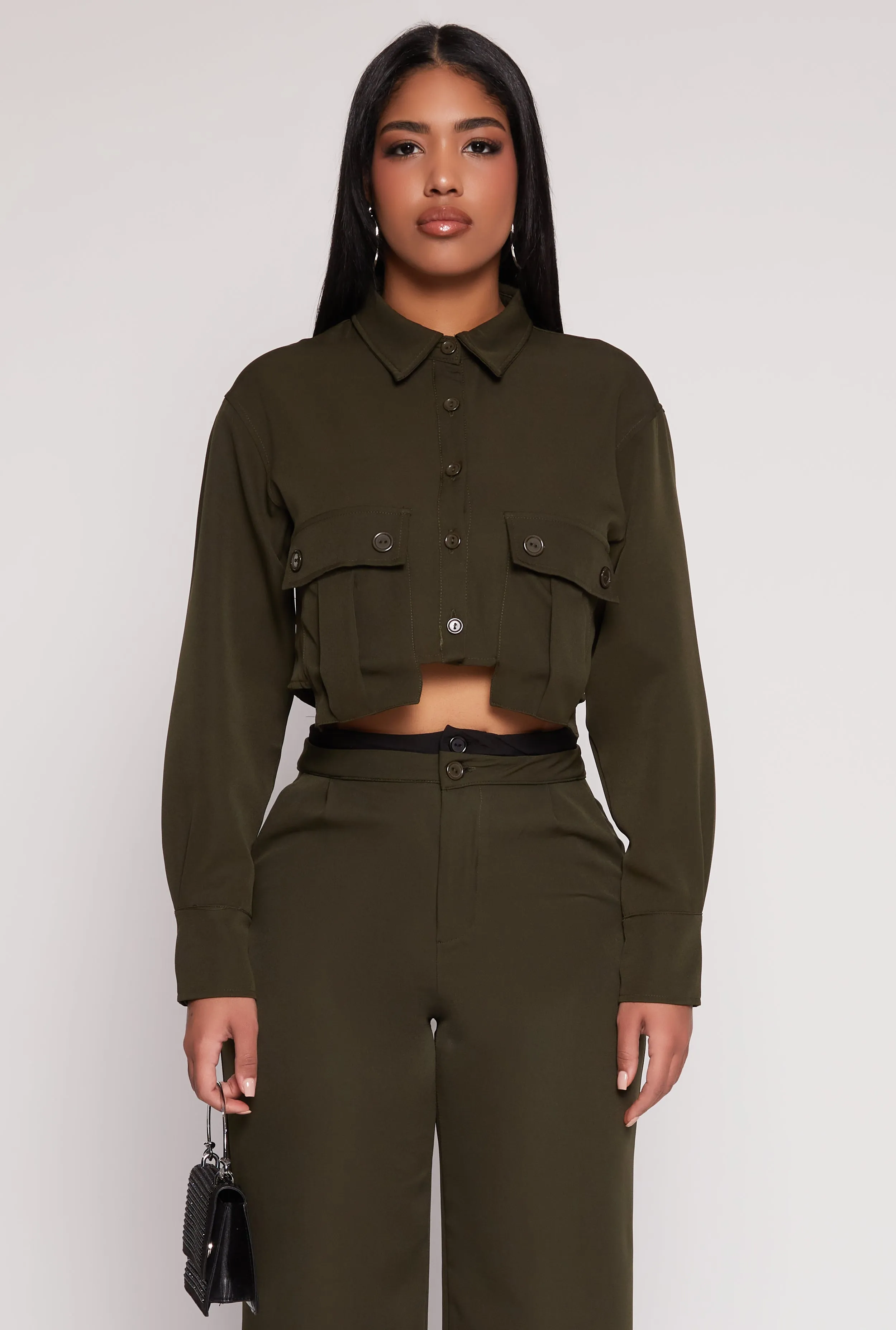Cargo Pocket Cropped Shirt sold by Rainbow