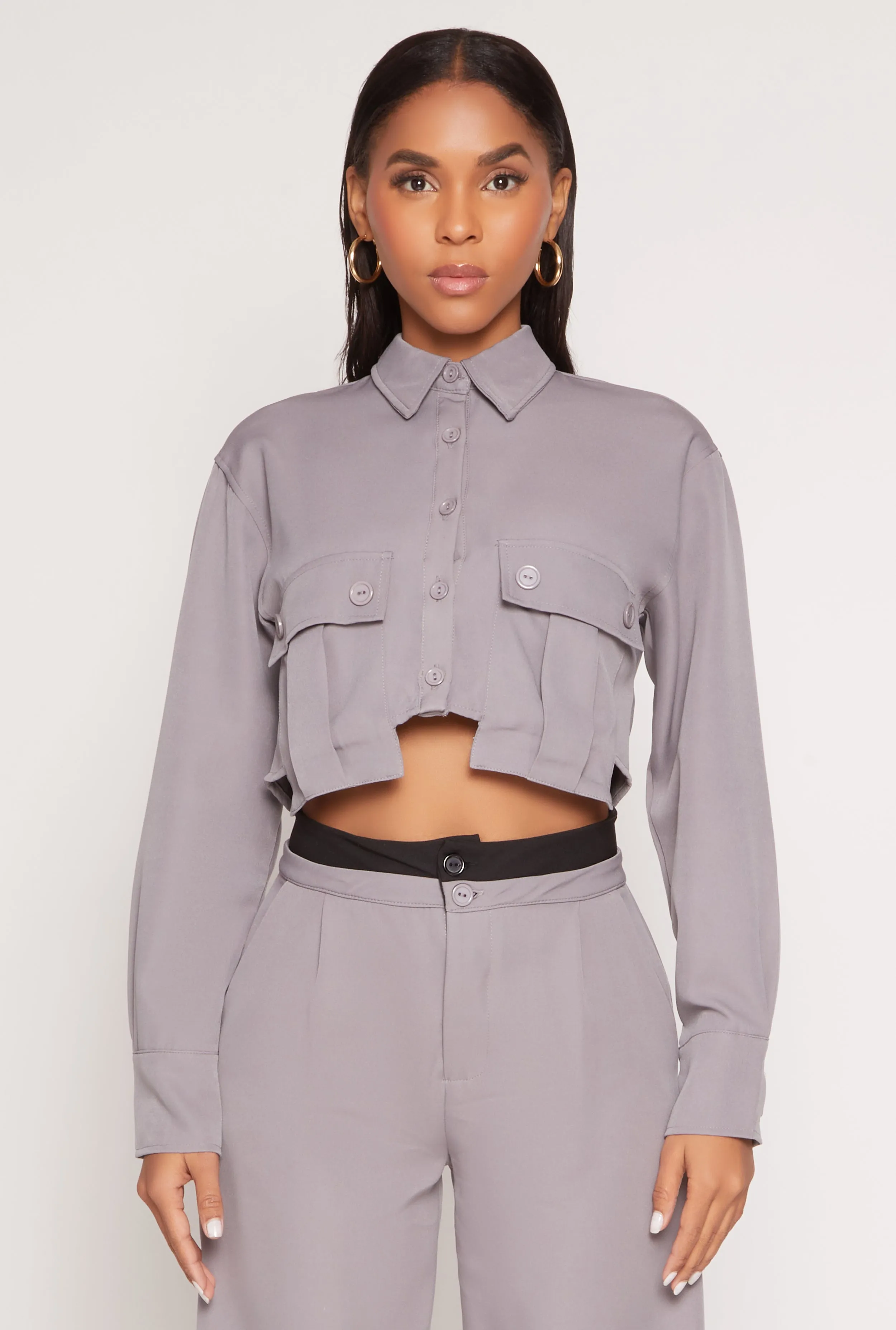 Cargo Pocket Cropped Shirt sold by Rainbow