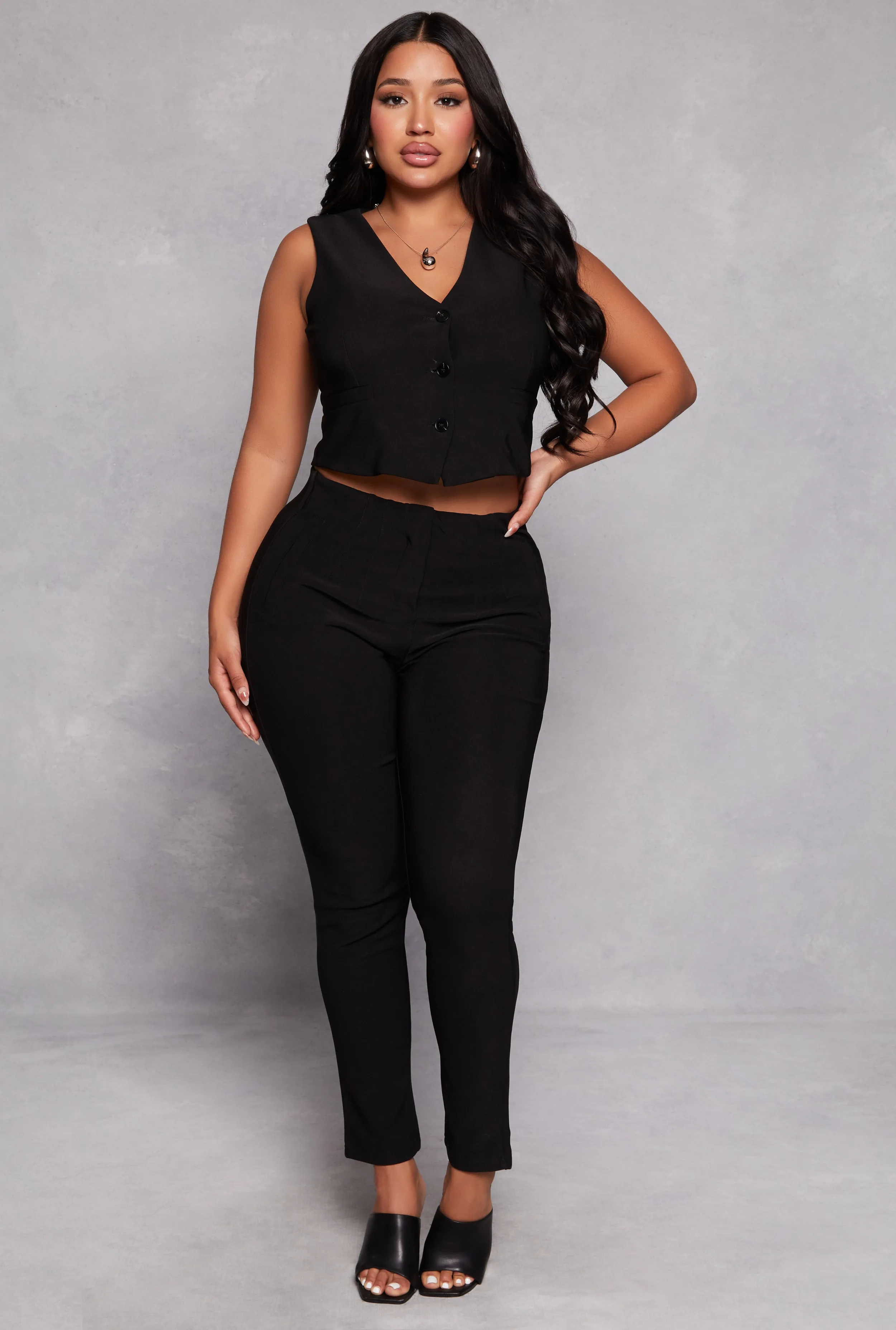 Iris Crepe Knit Button Front Cropped Blazer Vest sold by Rainbow product image thumbnail 2