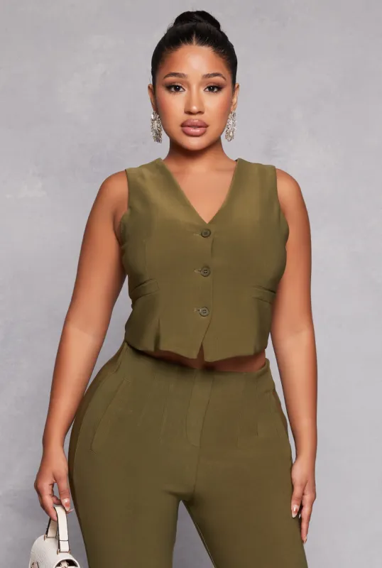 Iris Crepe Knit Button Front Cropped Blazer Vest sold by Rainbow