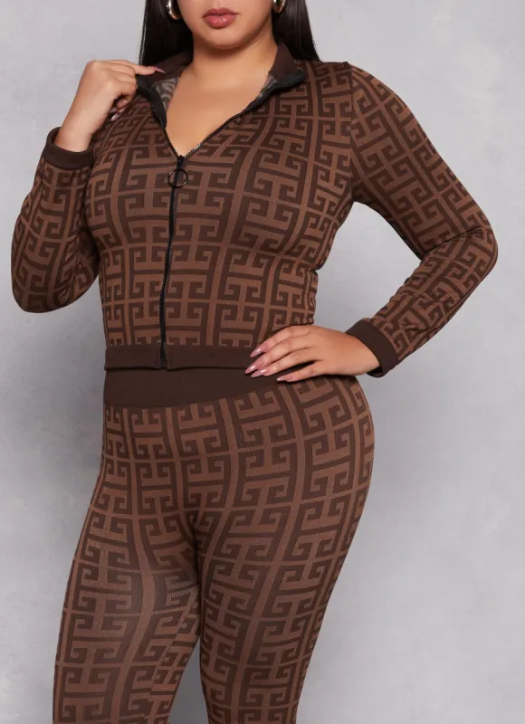 Plus Size Printed Pattern Seamless Track Jacket sold by Rainbow
