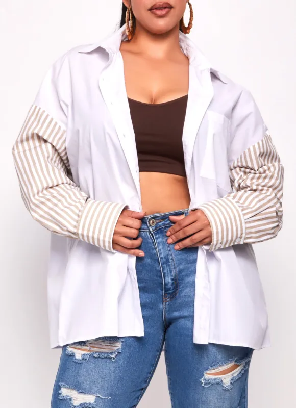 Plus Size Striped Sleeve Color Block Shirt made by Rainbow