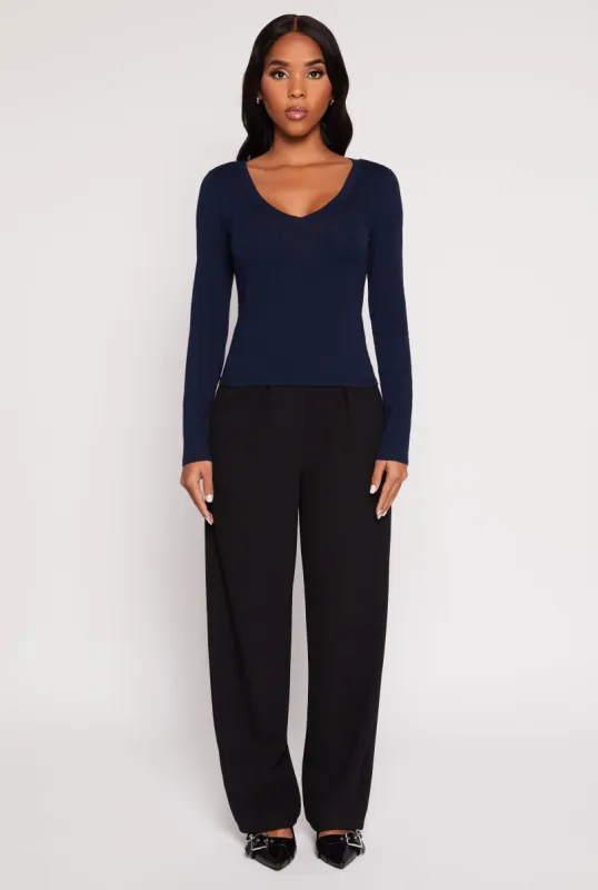 Basic Long Sleeve V Neck Top sold by Rainbow