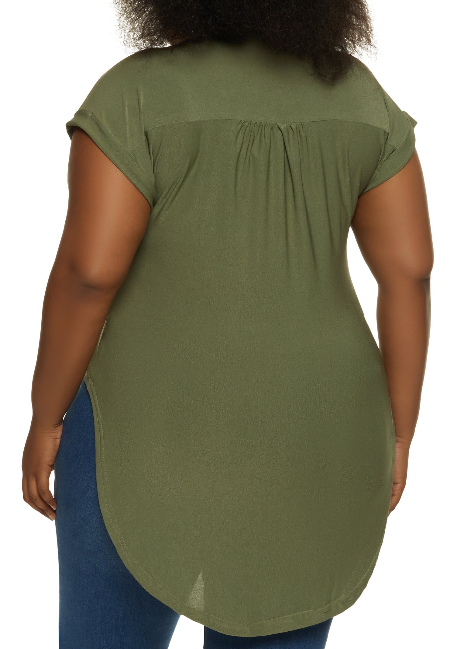 Plus Size Half Button Tie Front High Low Top sold by Rainbow product image thumbnail 2