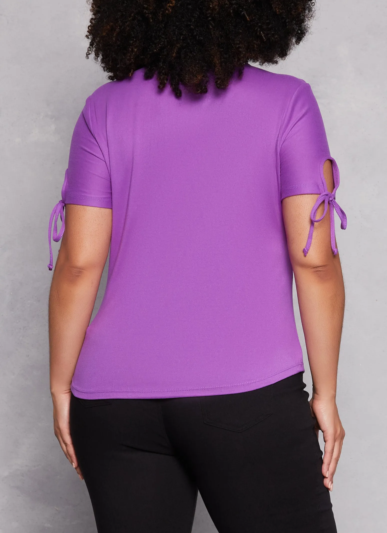 Plus Size Lace Up Notch Neck Tie Sleeve Tee sold by Rainbow product image thumbnail 3