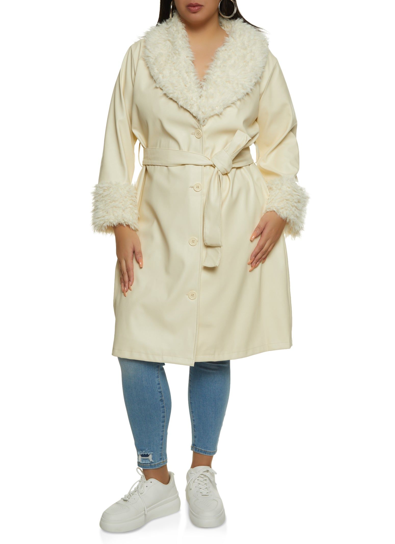 Plus Size Faux Fur Trim Belted Trench Coat sold by Rainbow product image thumbnail 2