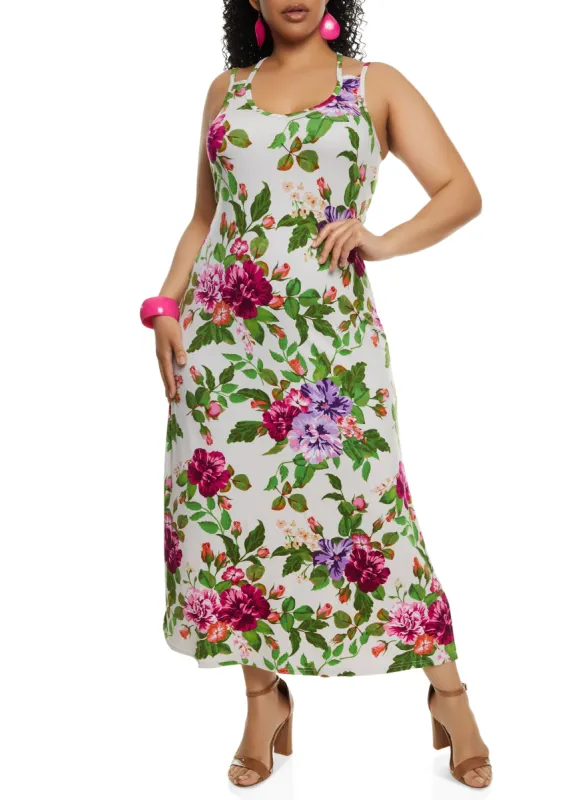 Plus Size Floral Print Side Slit Tank Maxi Dress sold by Rainbow