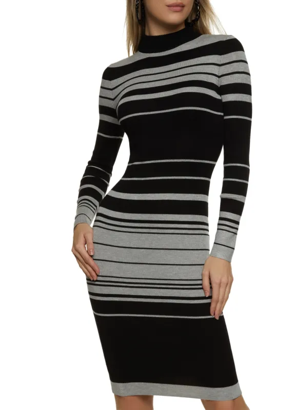Striped Mock Neck Midi Dress sold by Rainbow