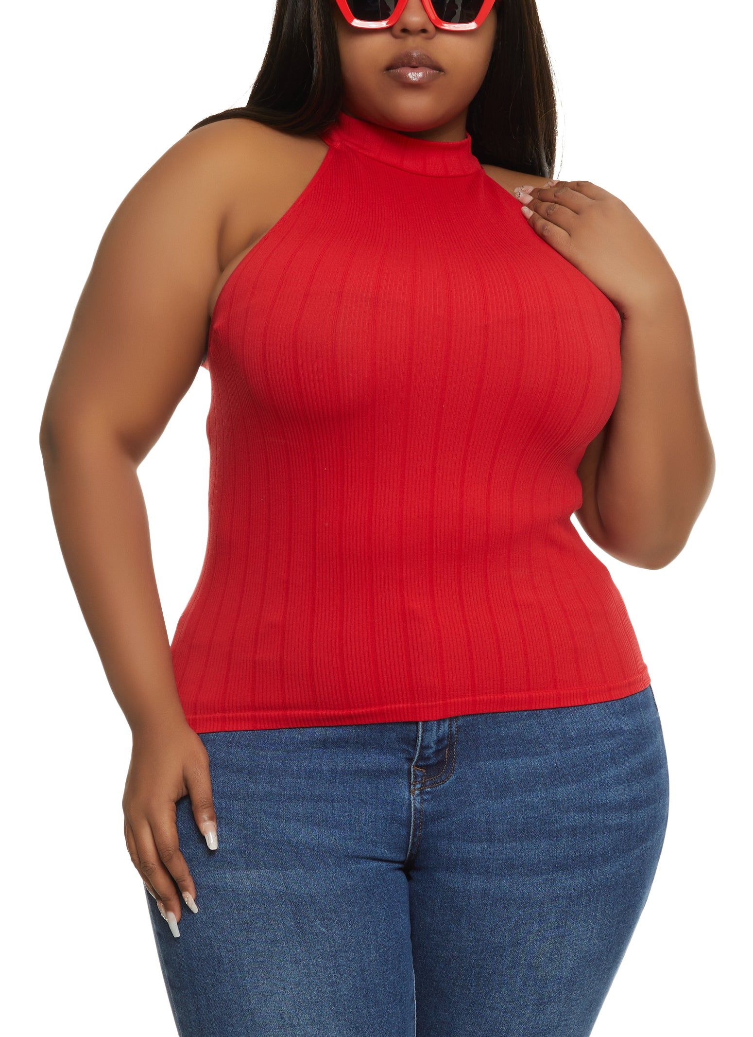 Plus Size Seamless Rib Knit Sleeveless Top sold by Rainbow