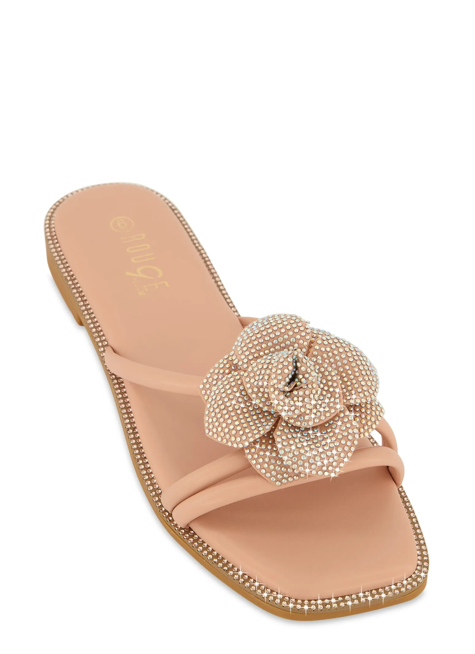 Rhinestone Floral Strappy Flat Sandals sold by Rainbow