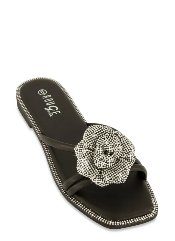 Rhinestone Floral Strappy Flat Sandals sold by Rainbow