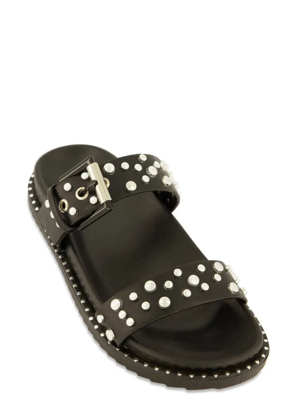 Studded Double Band Footbed Slide Sandals sold by Rainbow