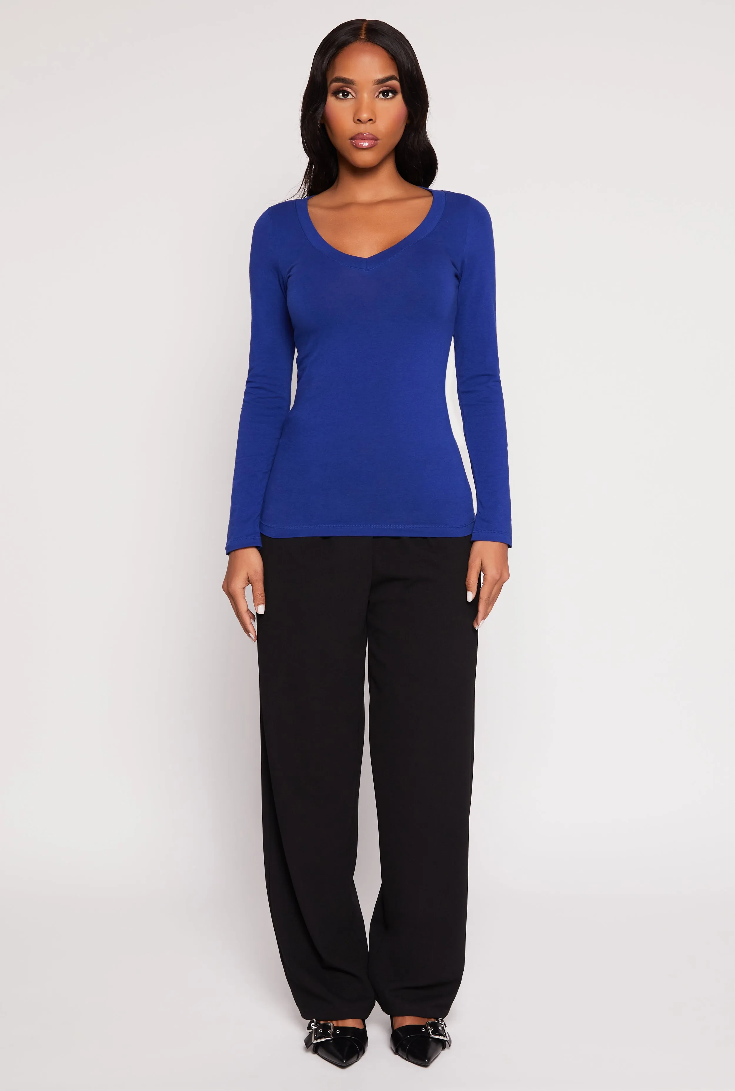 Basic Long Sleeve V Neck Tee sold by Rainbow