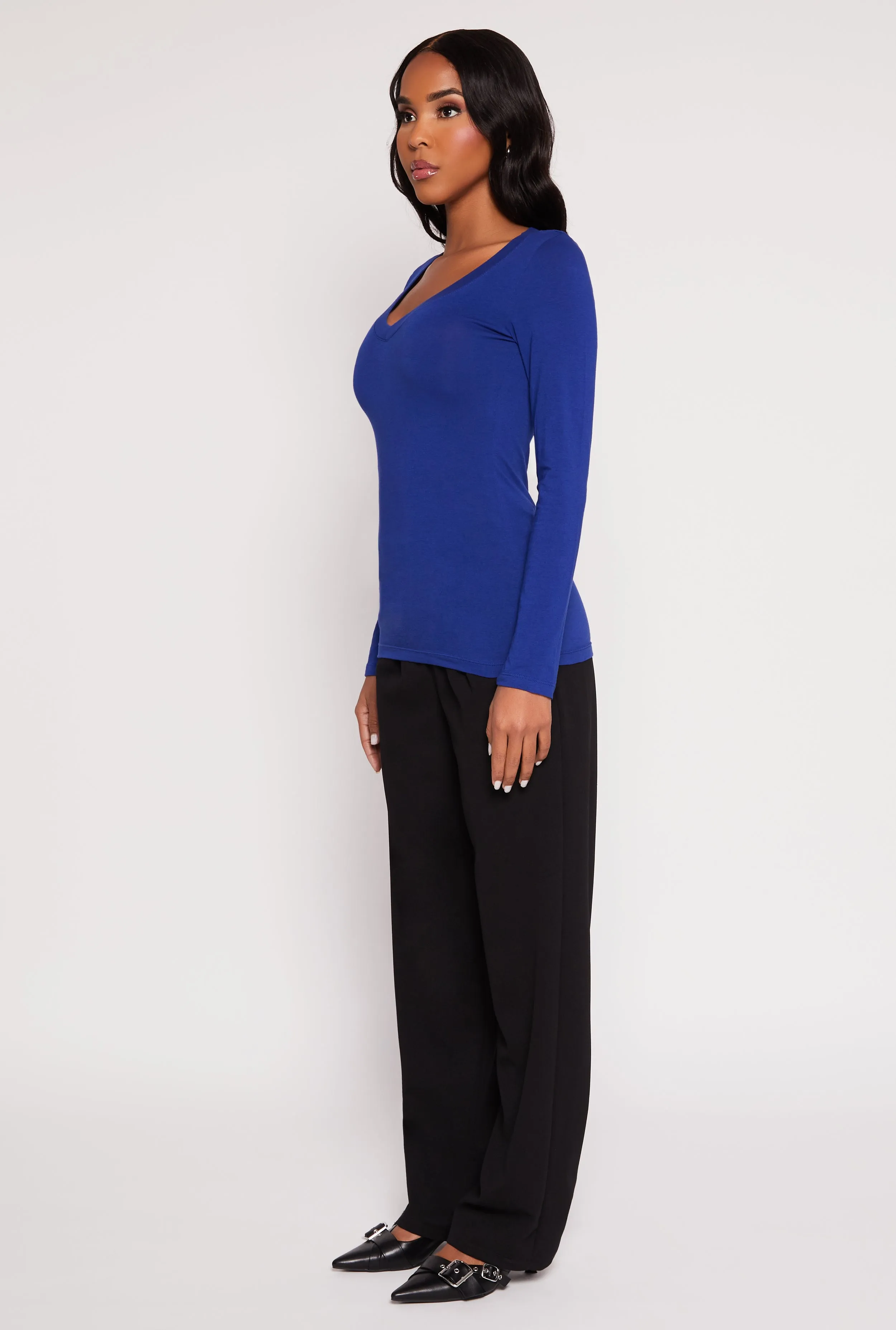 Basic Long Sleeve V Neck Tee sold by Rainbow product image thumbnail 3