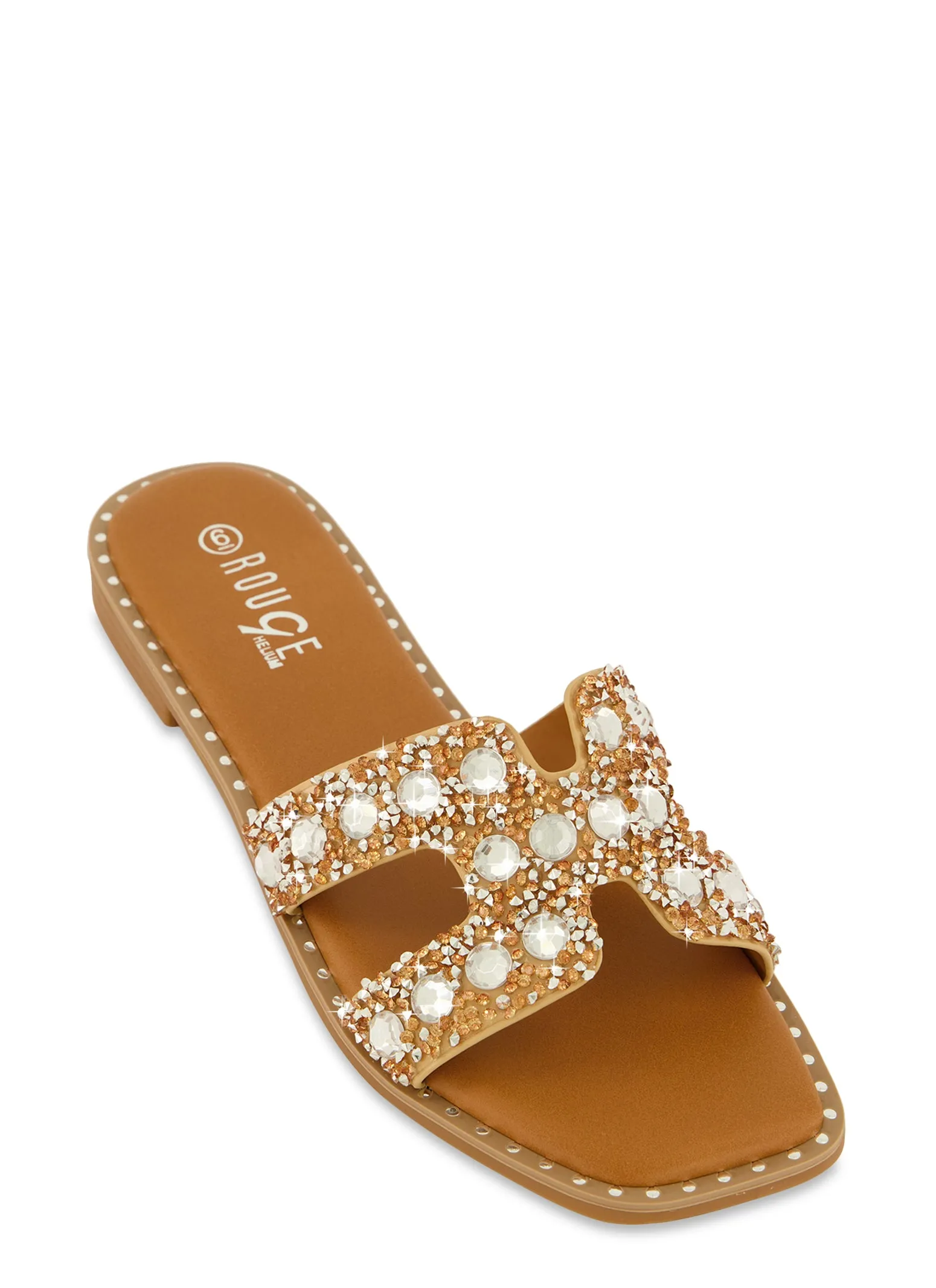 Rhinestone Studded Cut Out Band Slide Sandals sold by Rainbow