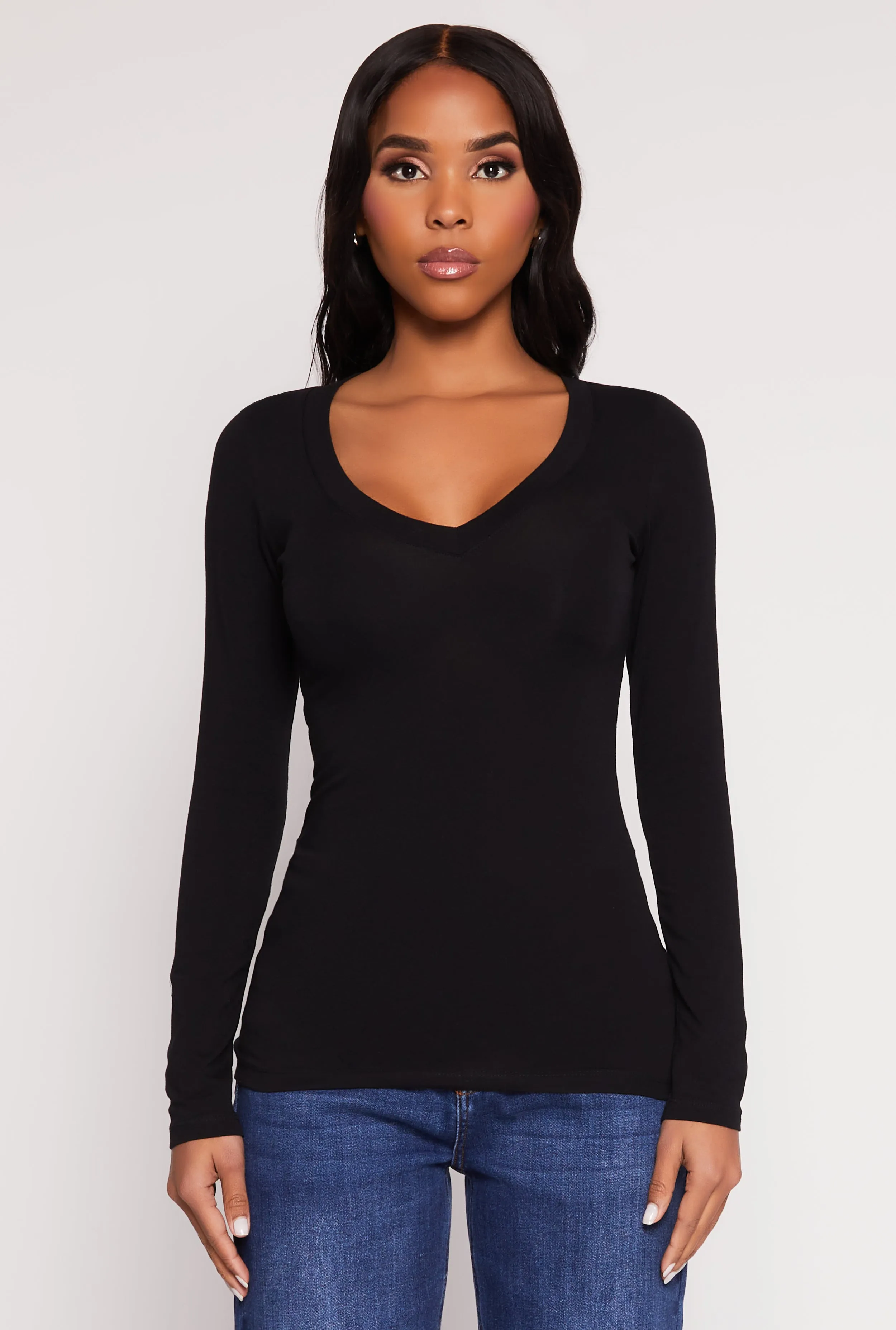 Basic Long Sleeve V Neck Tee sold by Rainbow product image thumbnail 2