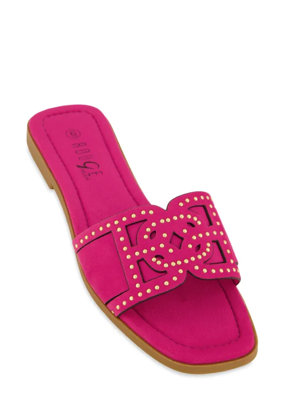 Studded Cut Out Band Slide Sandals sold by Rainbow