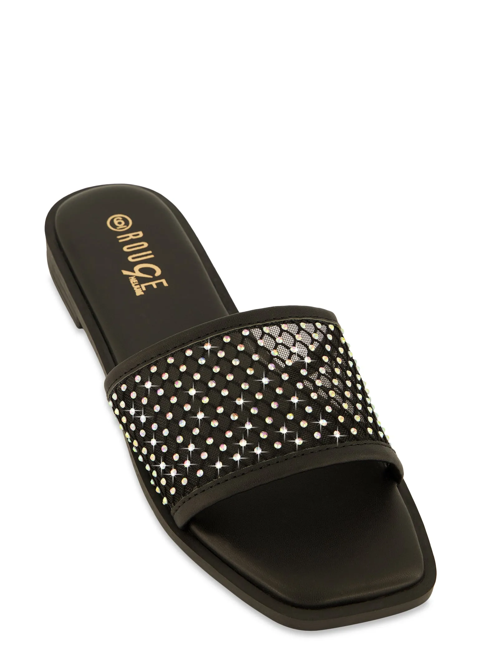 Rhinestone Mesh Band Slide Sandals sold by Rainbow