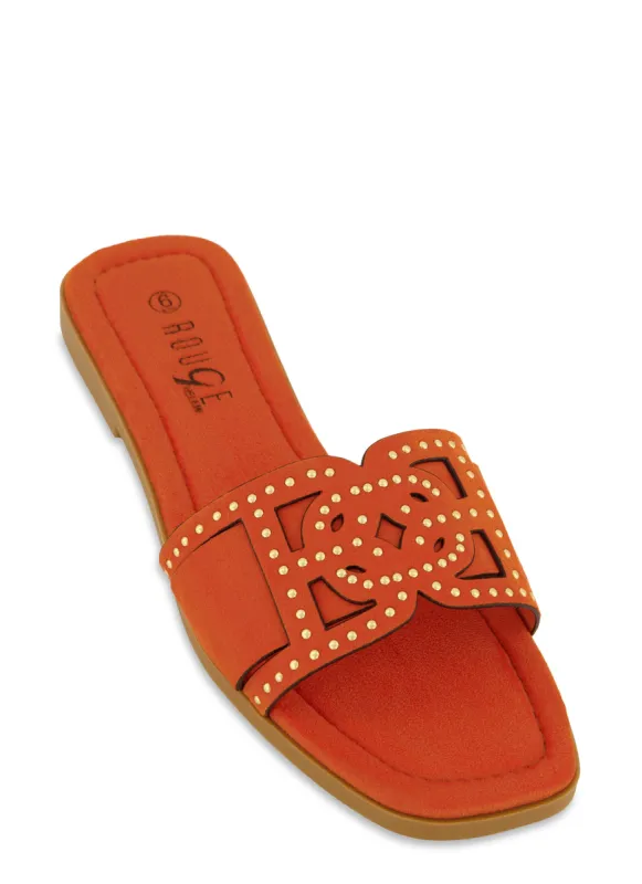 Studded Cut Out Band Slide Sandals sold by Rainbow