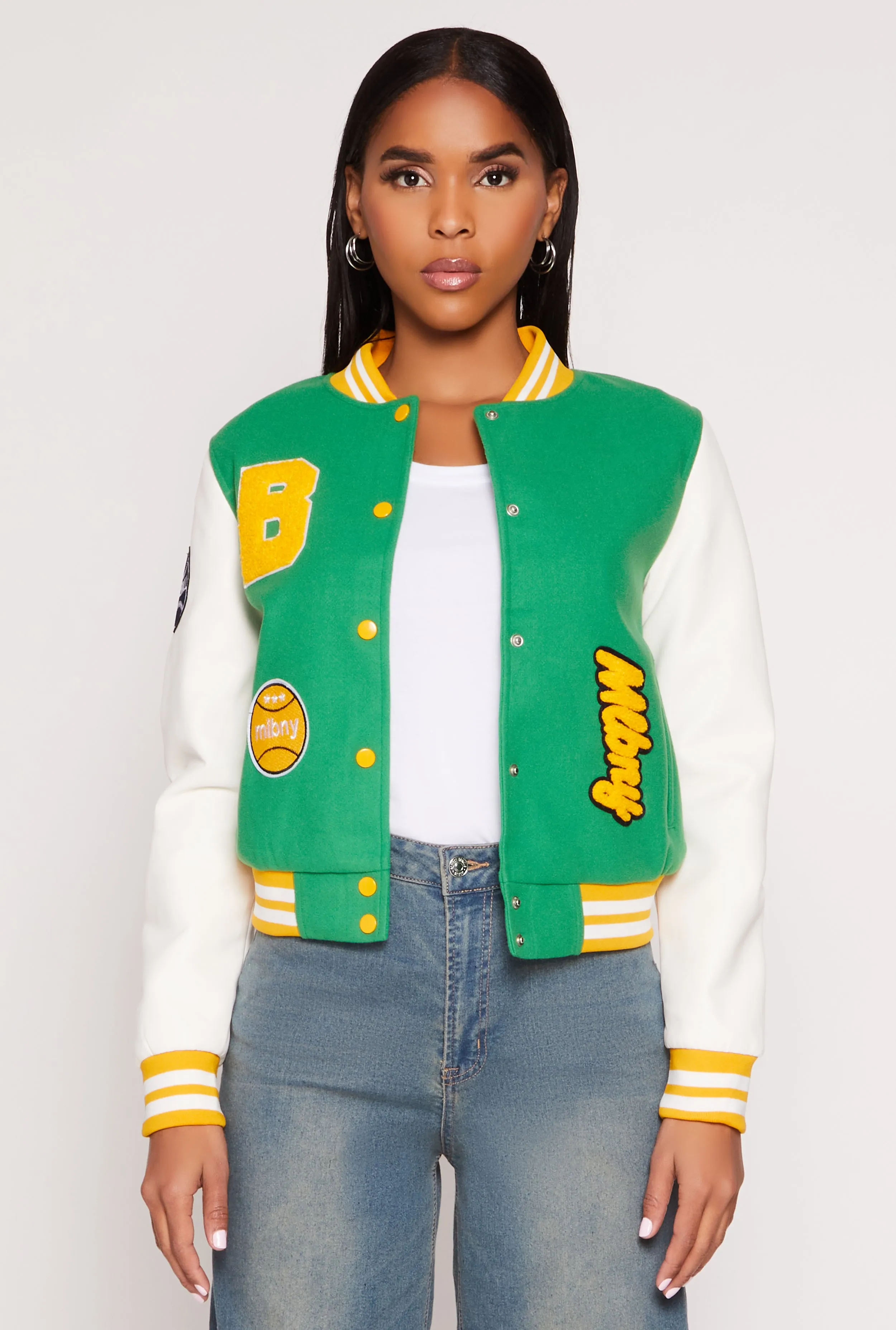 Daisy B Initial Baseball Patch Varsity Jacket sold by Rainbow product image thumbnail 2
