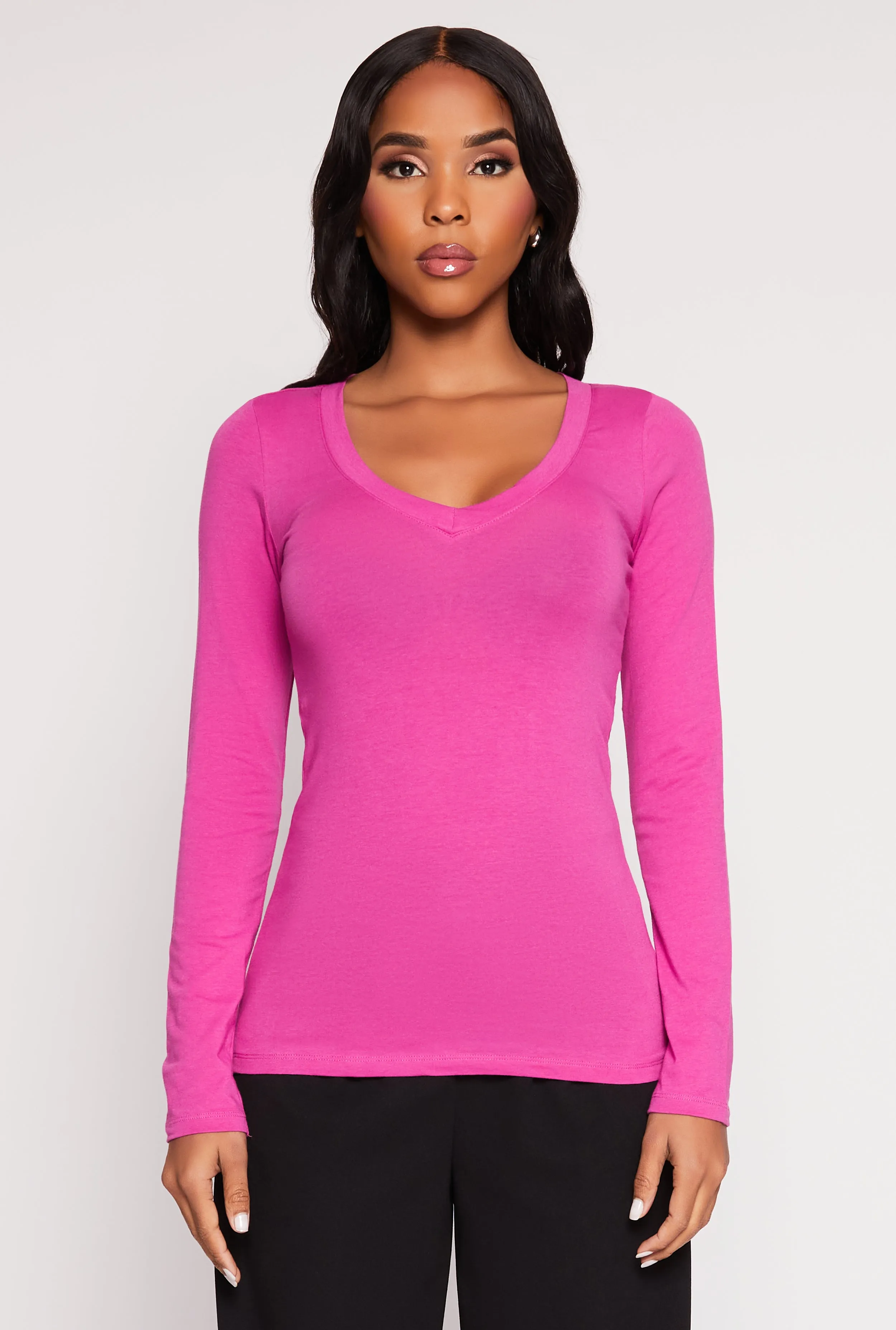 Basic Long Sleeve V Neck Tee sold by Rainbow product image thumbnail 2