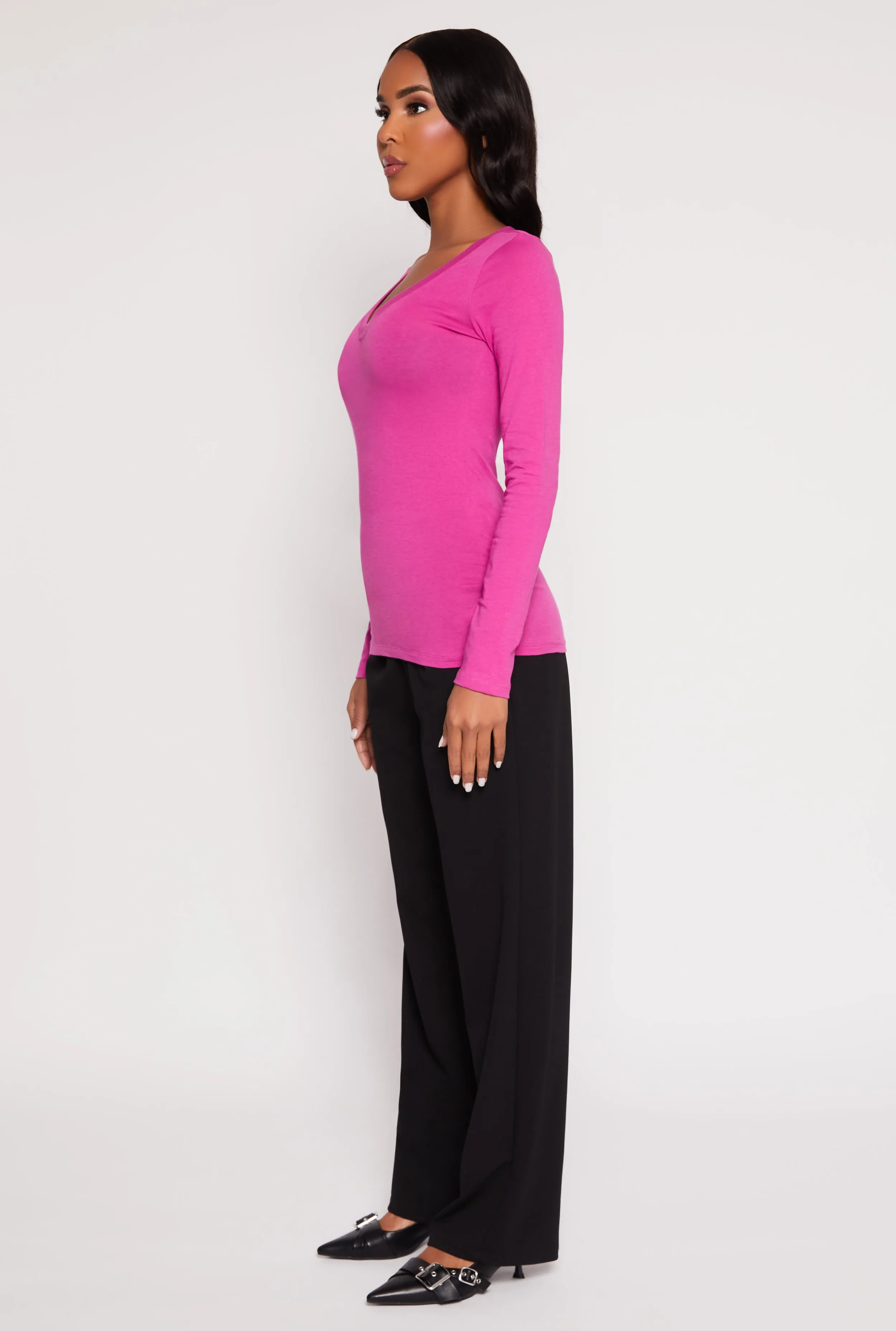 Basic Long Sleeve V Neck Tee sold by Rainbow product image thumbnail 3