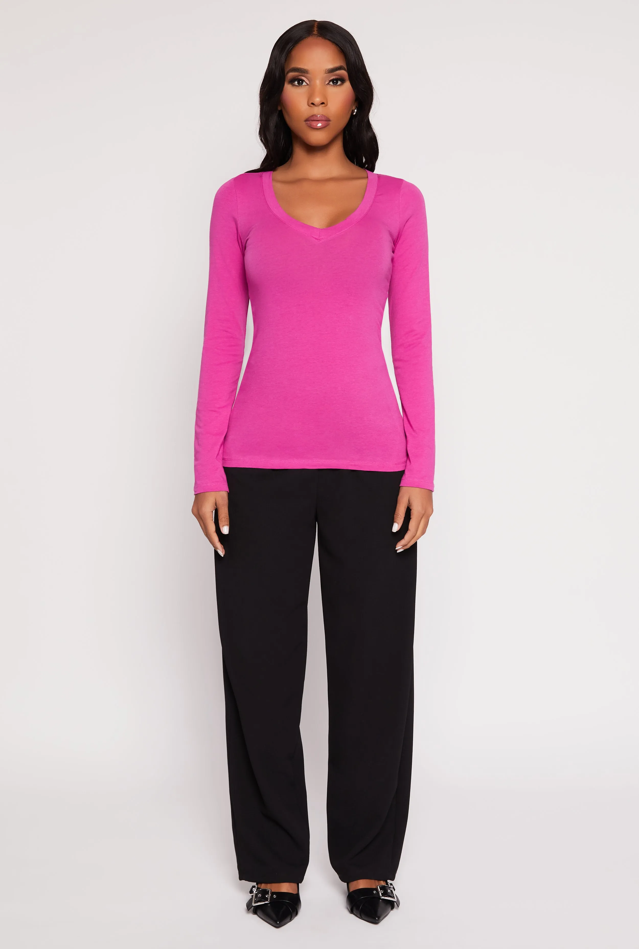 Basic Long Sleeve V Neck Tee sold by Rainbow