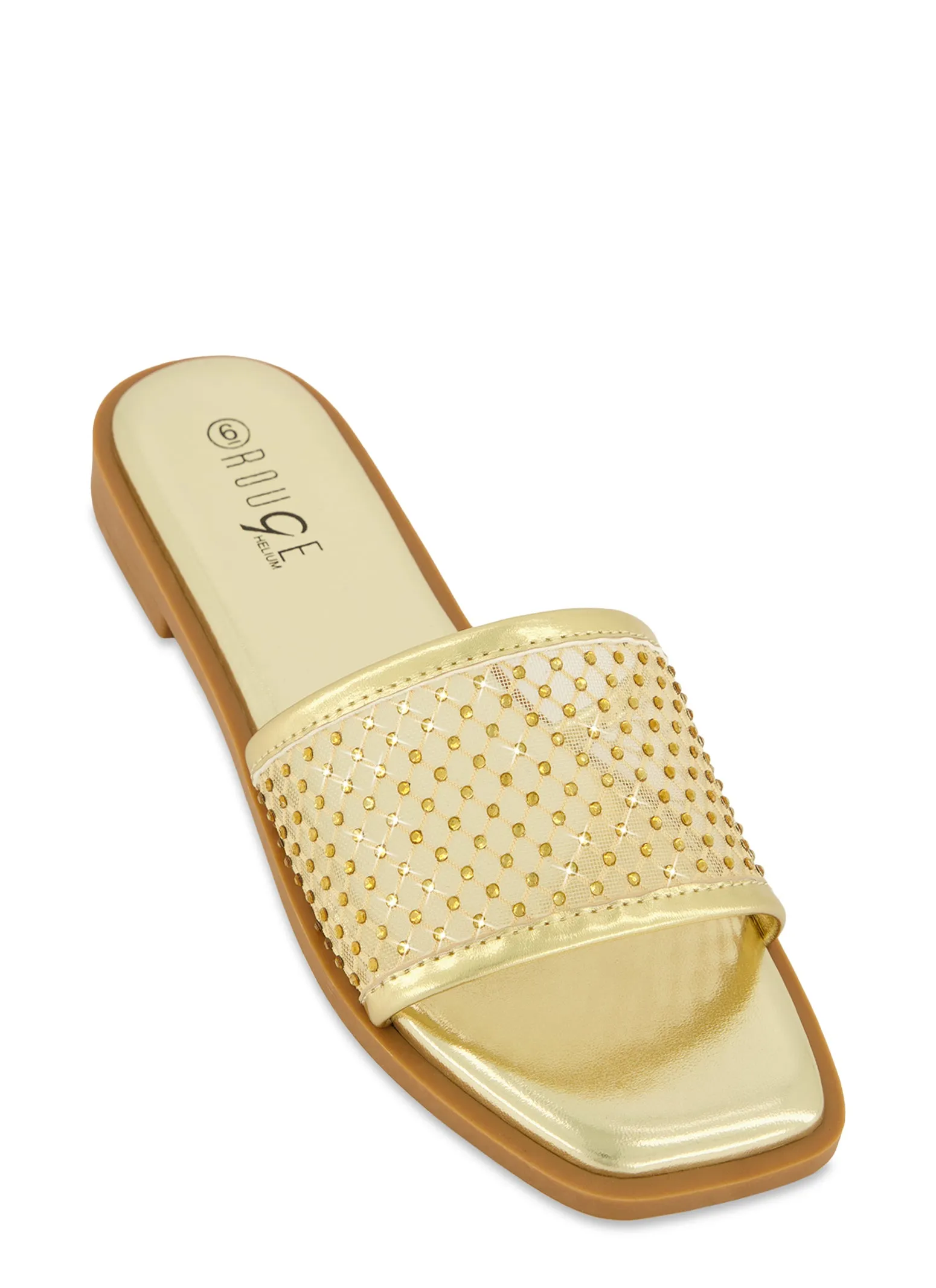 Rhinestone Mesh Band Slide Sandals sold by Rainbow