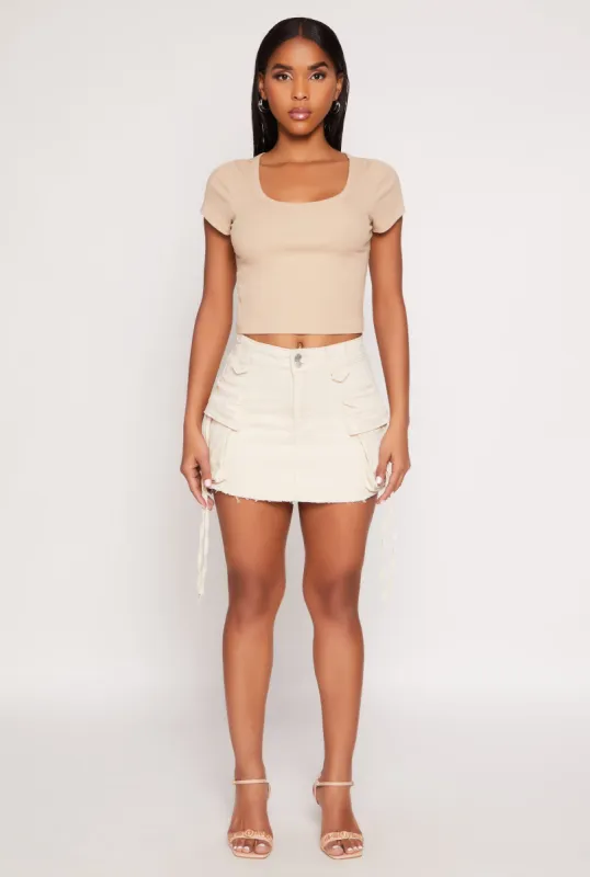 Daisy Acid Wash Denim Mini Cargo Skirt sold by Rainbow